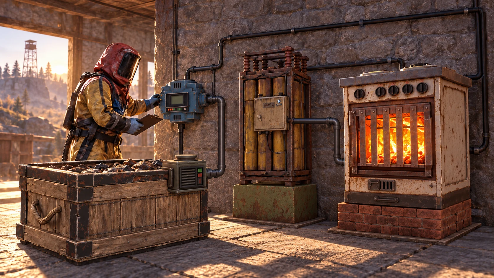 Rust-inspired illustration of industrial automation and boosted electricity