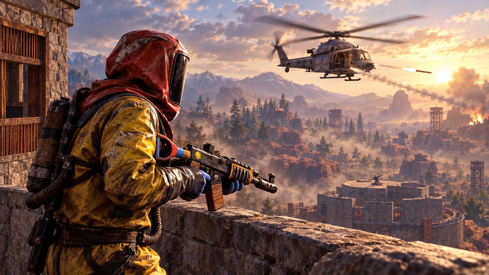 Rust-inspired illustration of helicopter encounters