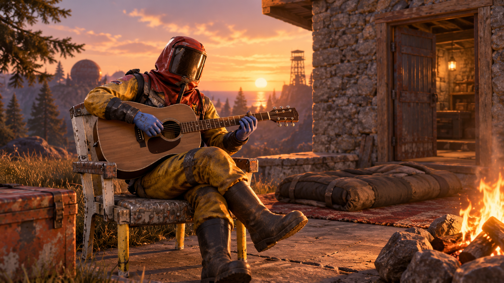 Rust-inspired illustration of music and restorative afk chairs